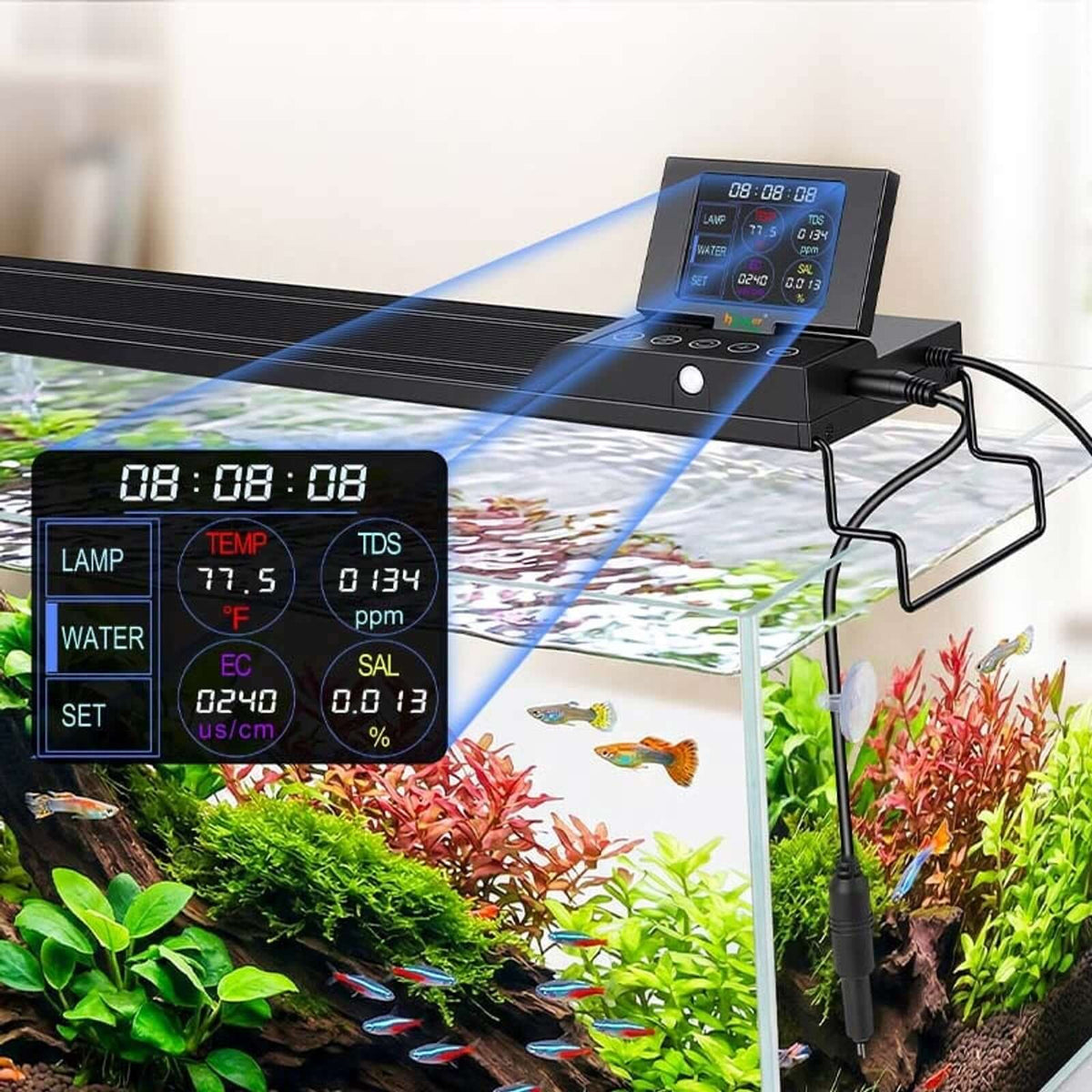 Hygger Aqua Sense Aquarium LED Light with TFT display and water monitoring for planted tanks.