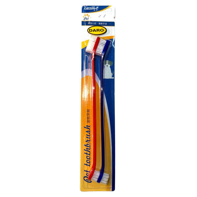 2 sided pet toothbrush with soft grip packaging, featuring dual-head design for effective dental care.