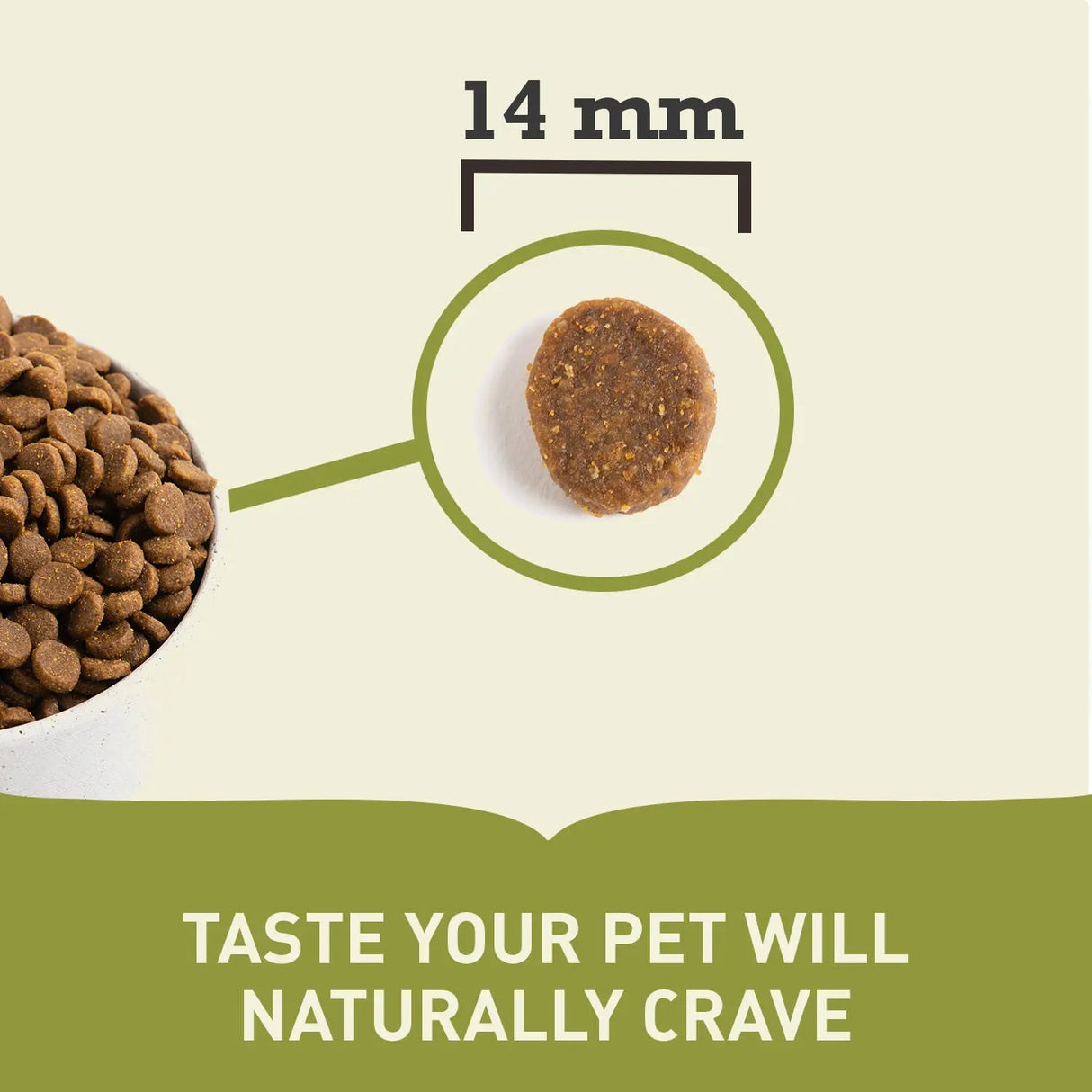 Acana Light and Fit Dry Dog Food kibble size of 14 mm shown in a bowl, ideal for dogs' nutrition.