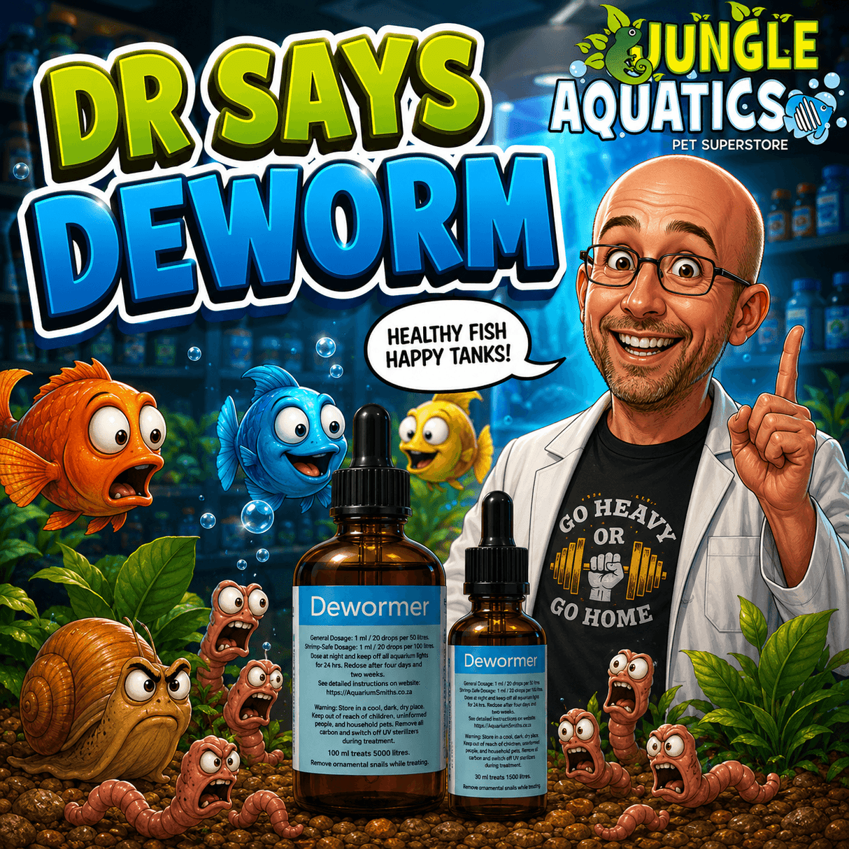 Dr Says Deworm - Aquarium Smiths Fish Dewormer Treatment for healthy fish in happy tanks.