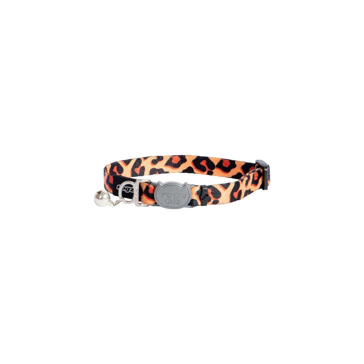 Rogz Fusion Safari Cat Safety Collar in leopard print design, featuring a break-away safety buckle for added security.