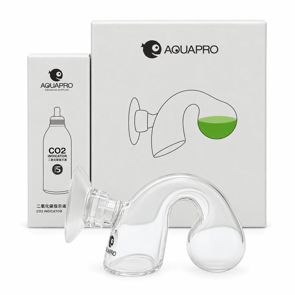 CO2 Checker and Liquid set including glass CO2 indicator and testing liquid for aquarium maintenance.