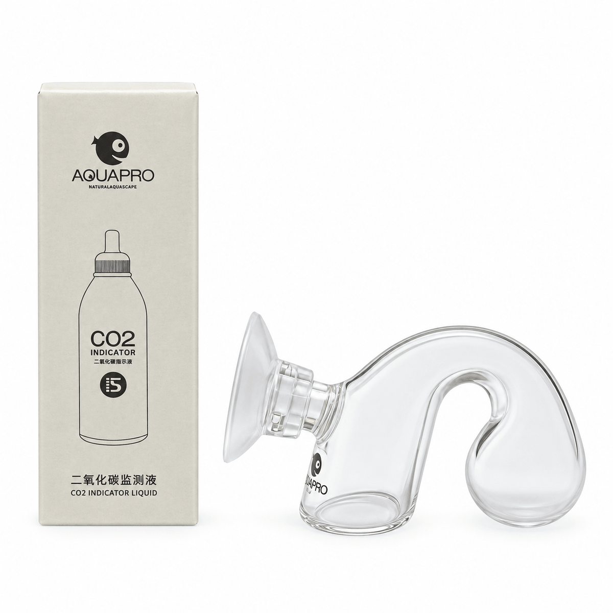 CO2 Checker and Liquid with a clear CO2 indicator bottle and packaging for aquarium maintenance.