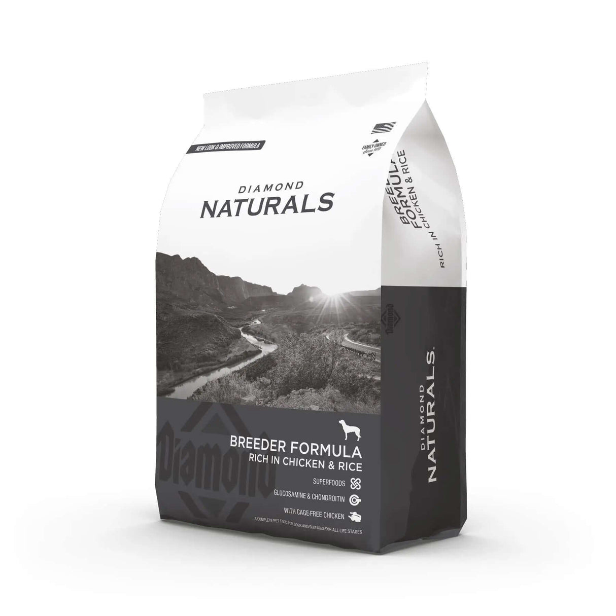 Diamond Naturals Breeder Formula Rich in Chicken and Rice Dry Dog Food bag packaging front view