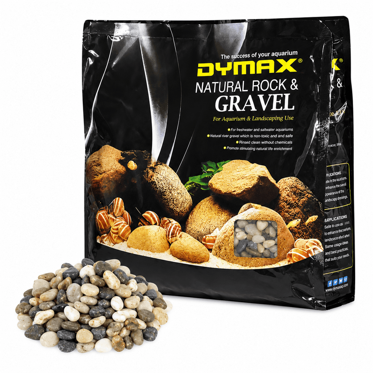 Dymax Five Coloured Yuhua Stone Small 4kg aquarium gravel for unique tank aesthetics and comfort.