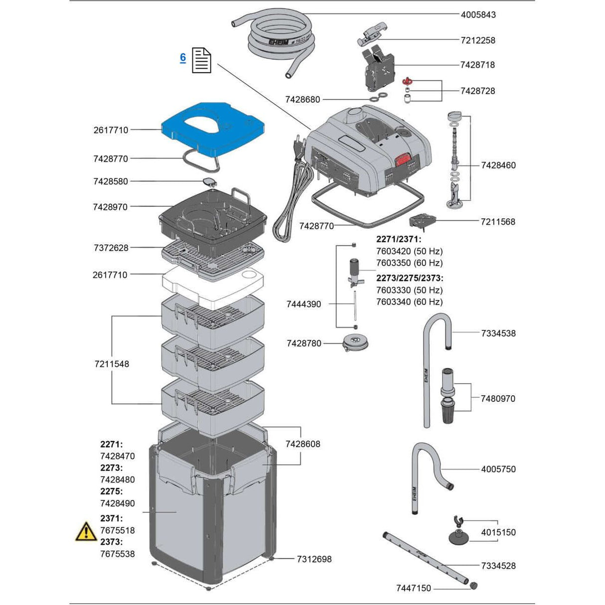 EHEIM Professionel 4+ 250T parts diagram showcasing components and assembly for efficient aquarium filtration.