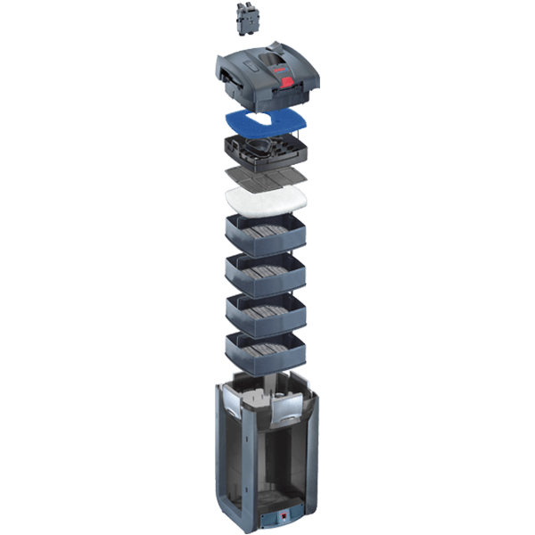 EHEIM Professionel 5e 600T exploded view showing its filter components and design for optimal aquarium performance.
