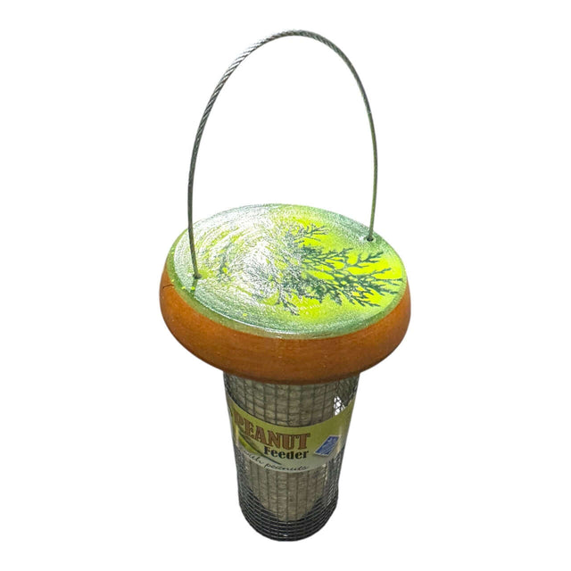 Elaine's Birding Peanut Feeder showcasing vibrant design, perfect for attracting wild birds with peanuts for feeding.