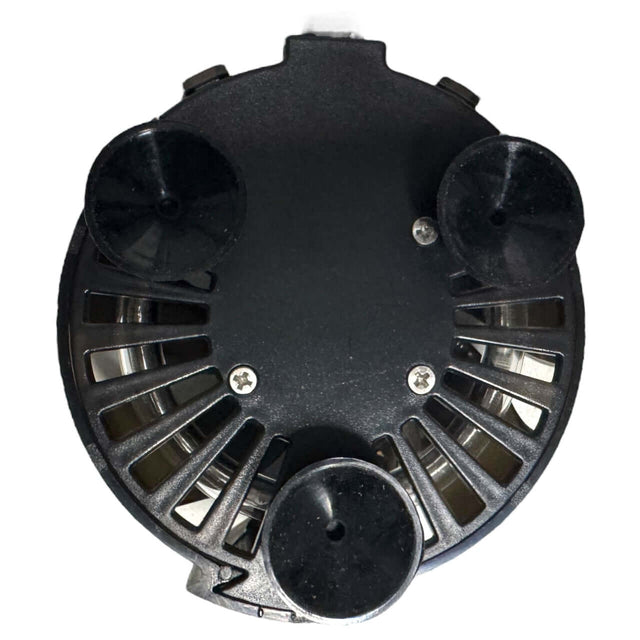 EnjoyRoyal Mini Round Aquarium Heater top view with suction cups and ventilation design for small tanks.
