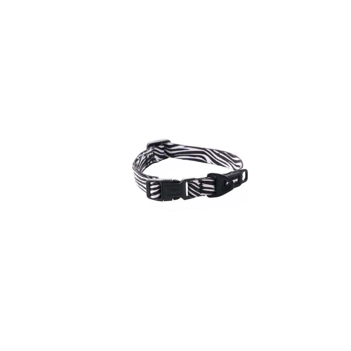 Rogz Fusion Safari Dog Collar in Zebra print with black trims, perfect for stylish dogs.