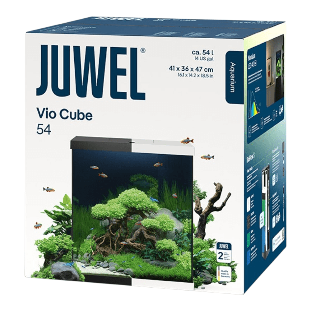 Juwel Vio Cube 54 Series aquarium packaging, showcasing modern aquascaping design and compact elegance.