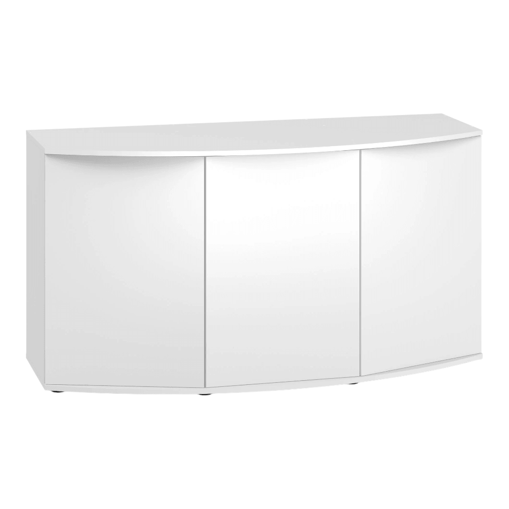 Juwel Vision Series white aquarium cabinet with curved design and three doors.