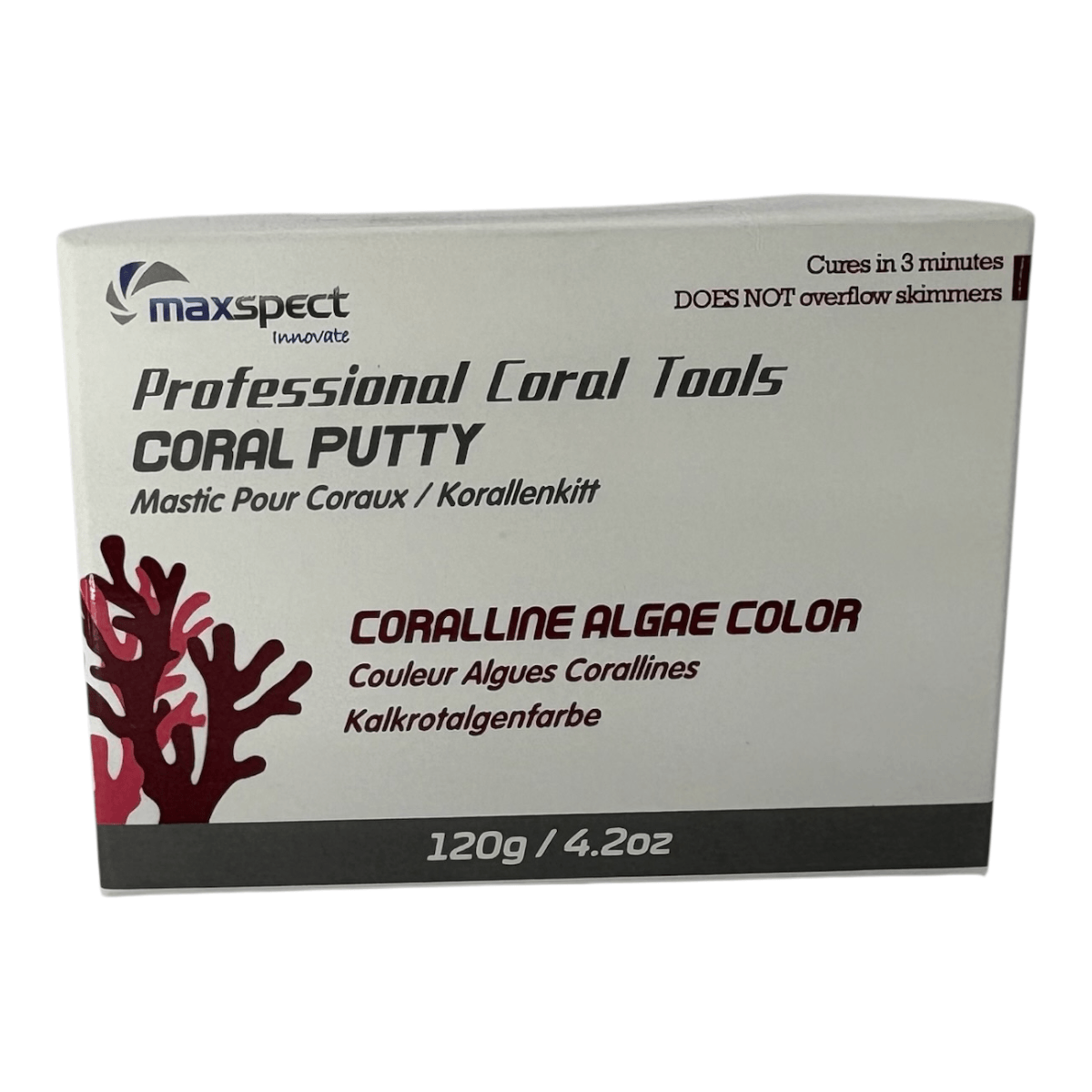 Maxspect Coral Putty 120g packaging showcasing reef-safe adhesive for mounting coral frags.