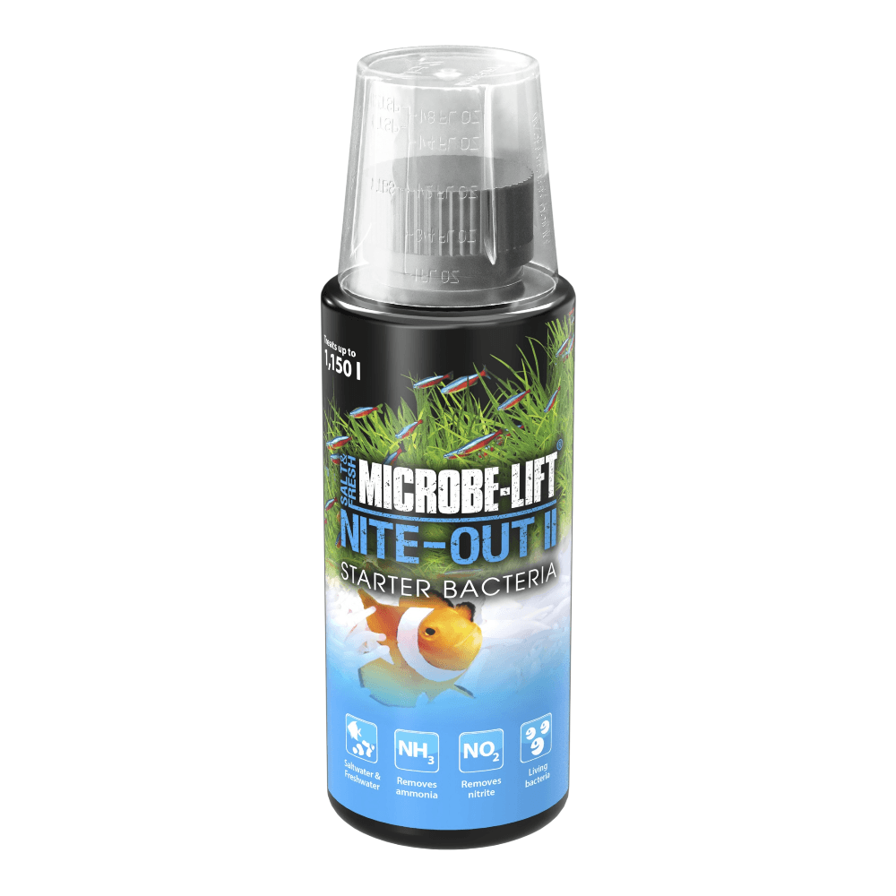 Microbe-Lift Nite-Out II bottle for rapid ammonia and nitrite reduction in aquariums