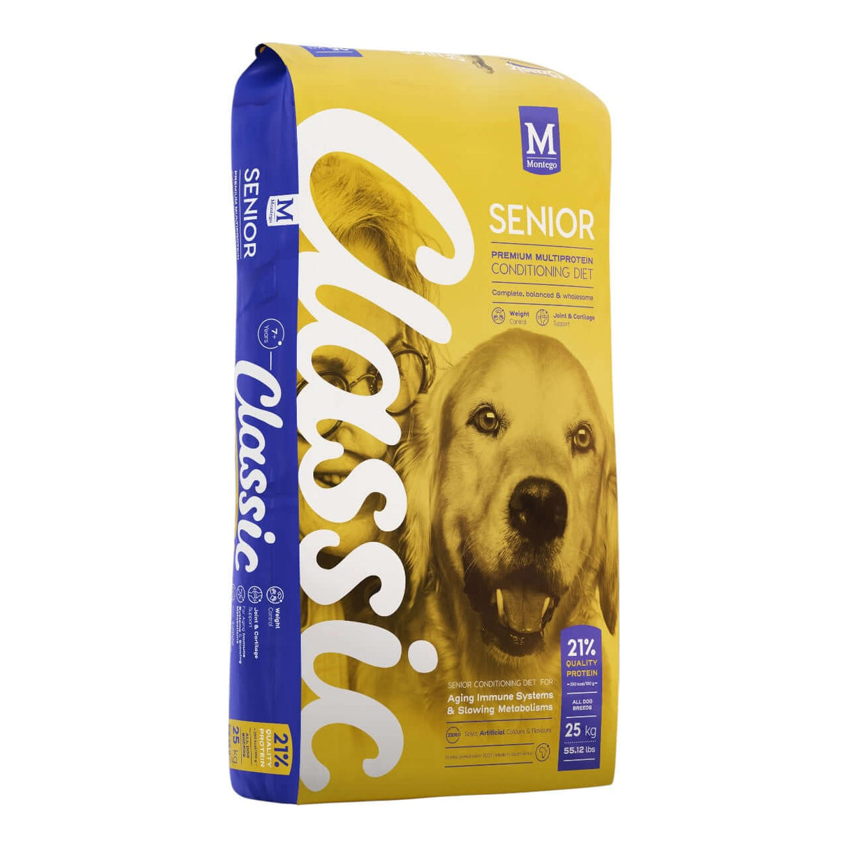 Montego Classic Senior Dog Food 25kg bag featuring premium nutrition for senior dogs.