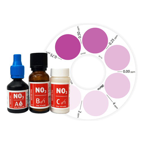 Red Sea Nutrients Algae Control Test Kit with reagents and color wheel for Nitrate measurement.