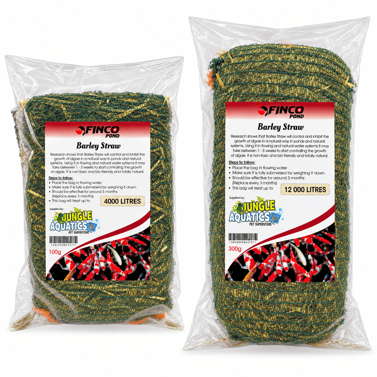 Natural Barley Straw Pond Algae Control in packaged form for effective algae management in ponds.