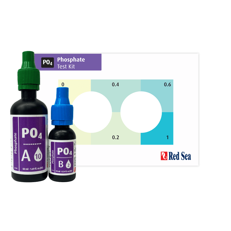 Red Sea MCP Phosphate Test Kit featuring two bottles for accurate phosphate measurement in aquariums.