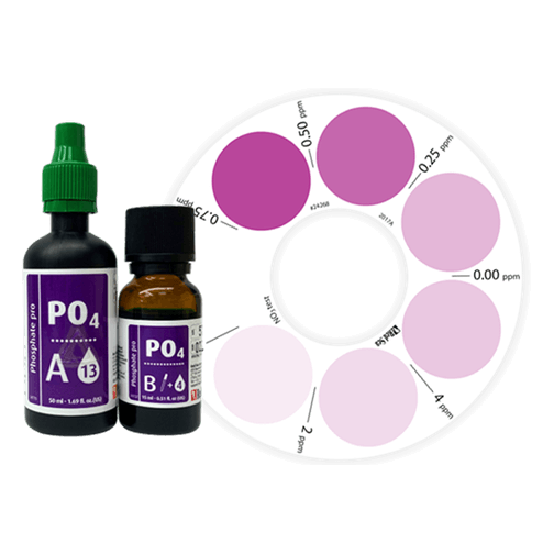 Red Sea Nutrients Algae Control Test Kit showing colorimetric comparator and reagents for measuring Nitrate and Phosphate levels.
