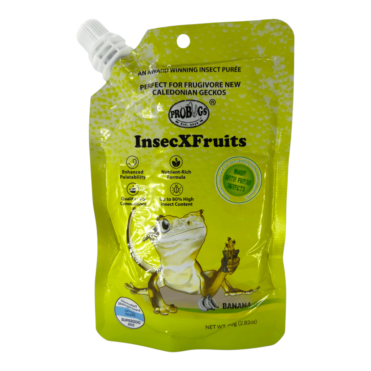 ProBugs Reptile Paste Food 80g - InsecXFruits, nutritious insect purée for reptiles, perfect for Caledonian geckos.