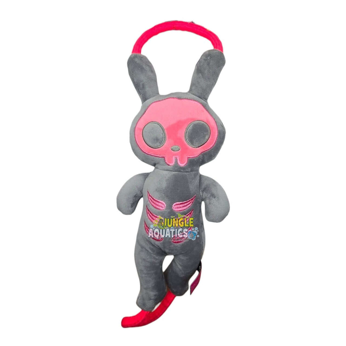 Q-Monster Dog Toy Alien Gray plush toy with tug rope and squeaker for dogs