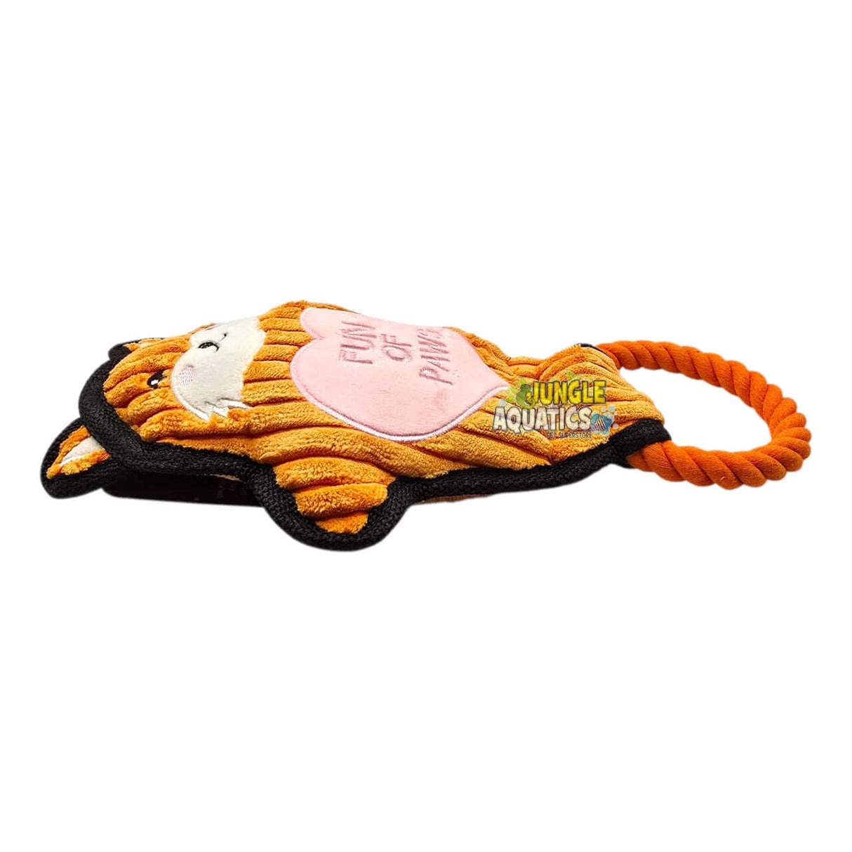 Q-Monster Dog Toy Orange Fox - Cute corduroy-style fox with braided rope for fun and cozy playtime.