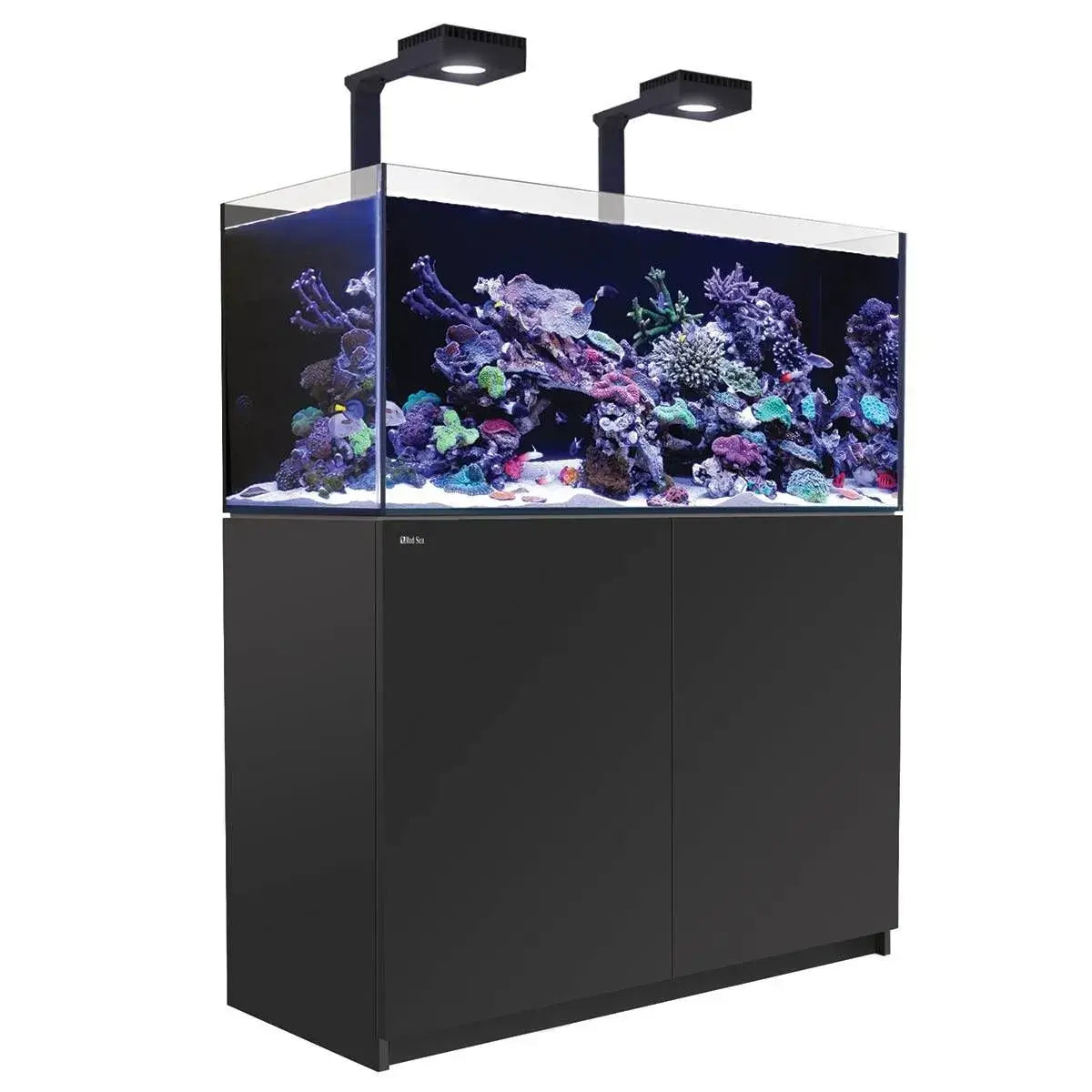 Red Sea Reefer G2+ 350 Aquarium with vibrant corals and modern lighting setup.