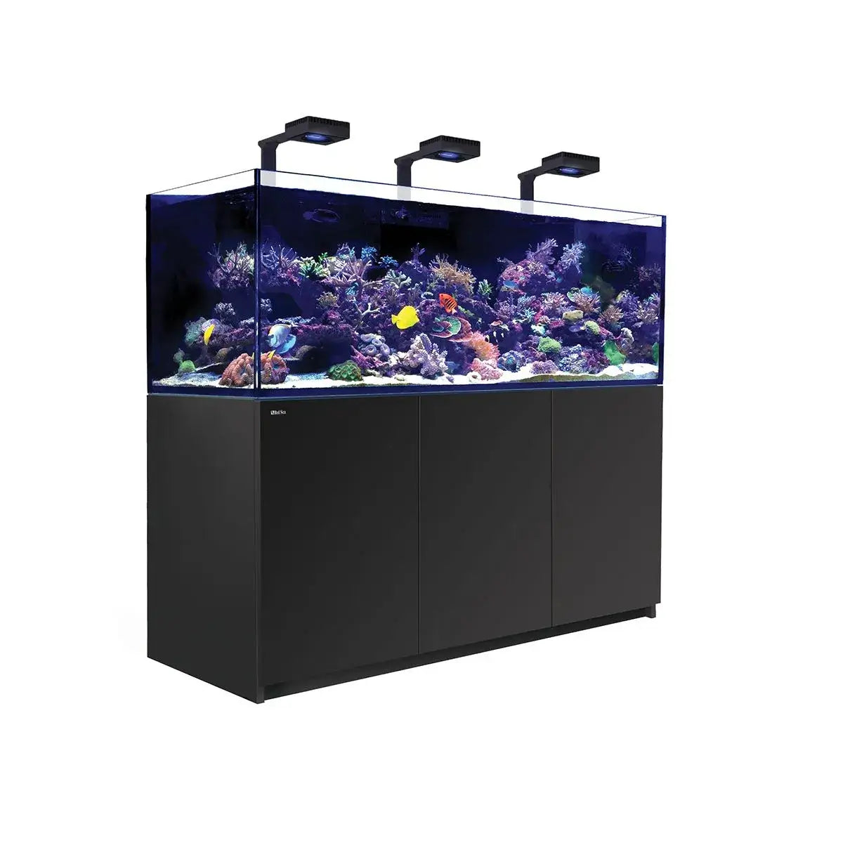 Red Sea Reefer G2+ 750 aquarium with vibrant coral display and LED lighting, ideal for reef enthusiasts.