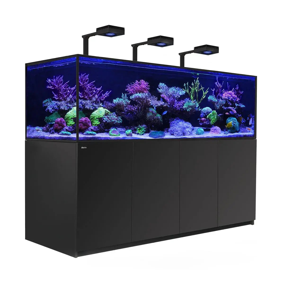 Red Sea Reefer G2+ S1000 aquarium showcasing vibrant coral reef under LED lights.