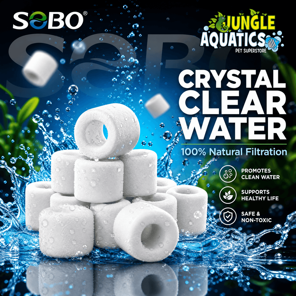 SOBO Bio Ceramic Rings 1000g for natural filtration and clean water in aquariums and ponds.