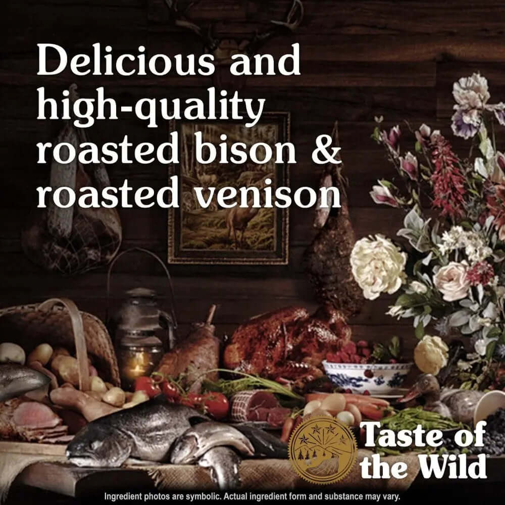 Taste of the Wild Canine High Prairie Dry Dog Food featuring roasted bison and venison.