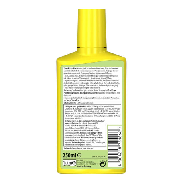 Tetra PlantaMin iron intensive fertiliser bottle, 250ml for healthy aquarium plant growth.