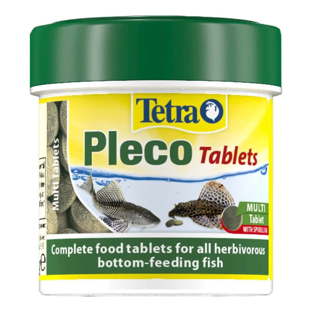 Tetra Pleco Tablets, a complete food for herbivorous bottom-feeding fish, featuring spirulina for vibrant health.