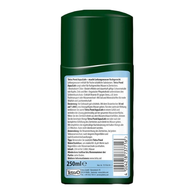Tetra Pond AquaSafe bottle, 250ml, for making tap water safe for fish in garden ponds.