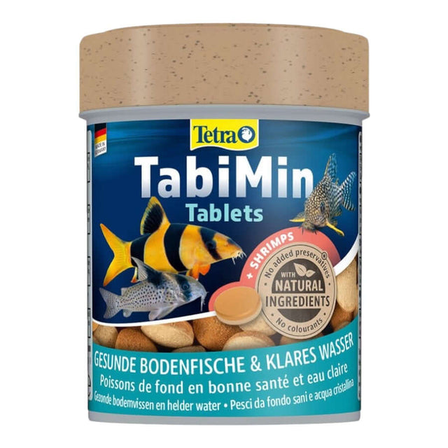 Tetra Tabimin Bottom Feeder Tablets for balanced nutrition of bottom-feeding fish with shrimp and natural ingredients.