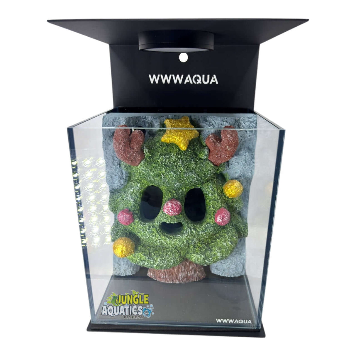 Themed WWW Betta Aqua Aquariums featuring a festive aquarium decoration in a compact display box.