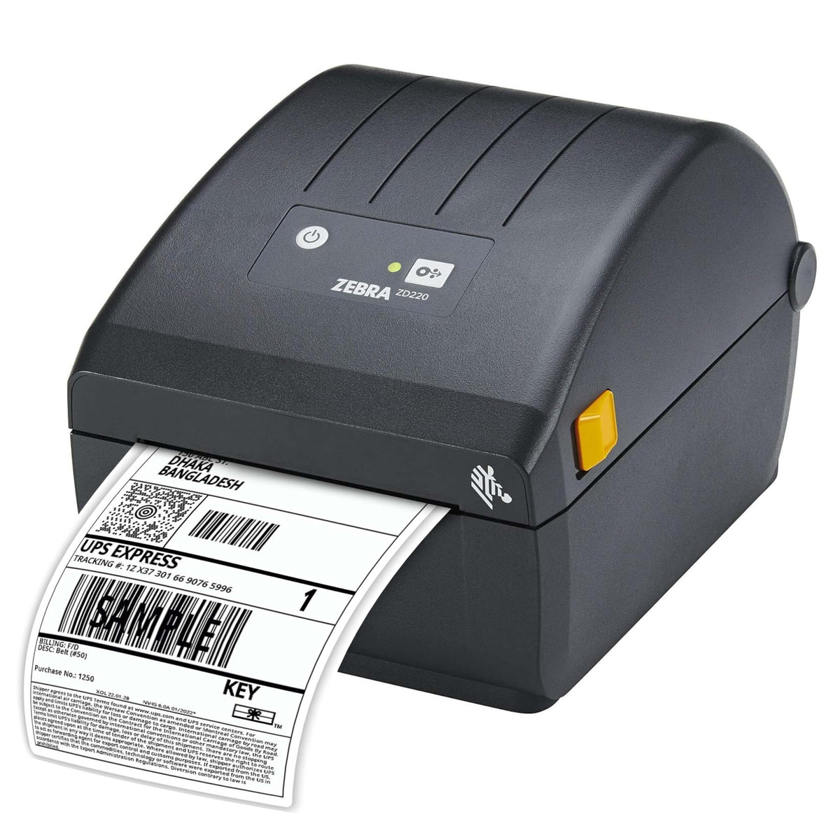 Zebra ZD220 Label Printer - Direct thermal 203 x 203 dpi Wired with printed label for UPS Express shipping.