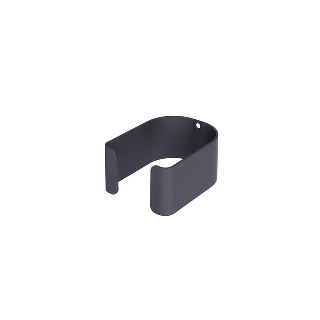 Black pipe clamp holder with a rounded design, suitable for secure fittings and installation.