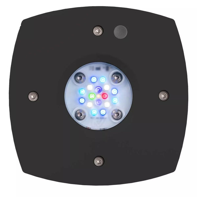 Prime 16 HD LED Reef Light - Black with colorful LED bulbs for vibrant aquarium illumination.