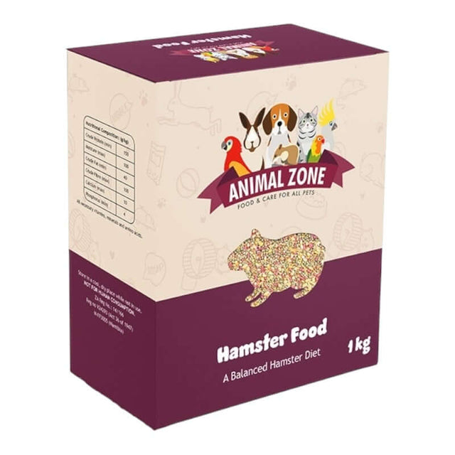 Animal Zone Hamster Food package, a balanced diet with pellets, grains, and nutritious ingredients for healthy hamsters.