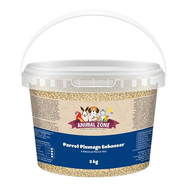 Animal Zone Parrot Plumage Enhancer, 3 kg bucket for a balanced parrot diet rich in vitamins and nutrients.