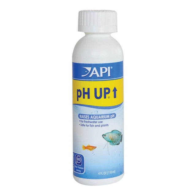 API pH Up bottle for raising aquarium pH levels, safe for fish and plants, 4 fl oz.