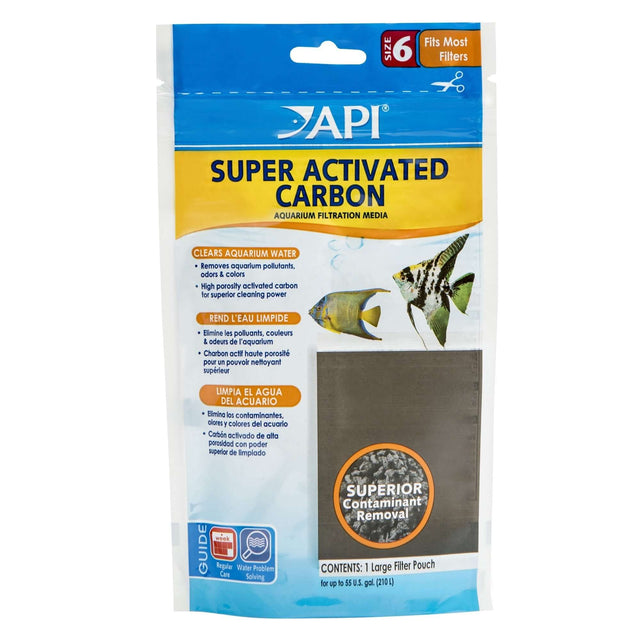 API Super Activated Carbon pouch for clear aquarium water and effective filtration, removing toxins and impurities.
