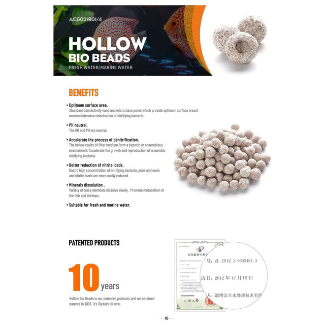 Aqua Clean Bio Filter Medium with hollow design for optimal water purification in fresh and marine aquariums, featuring denitrification benefits.