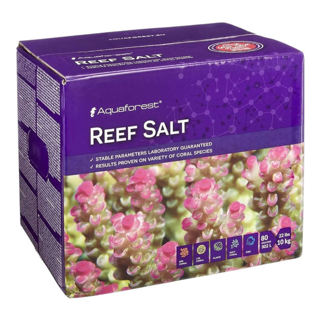 Aquaforest Reef Salt box with nutrients for coral growth, ideal for reef aquariums, 10 kg packaging.