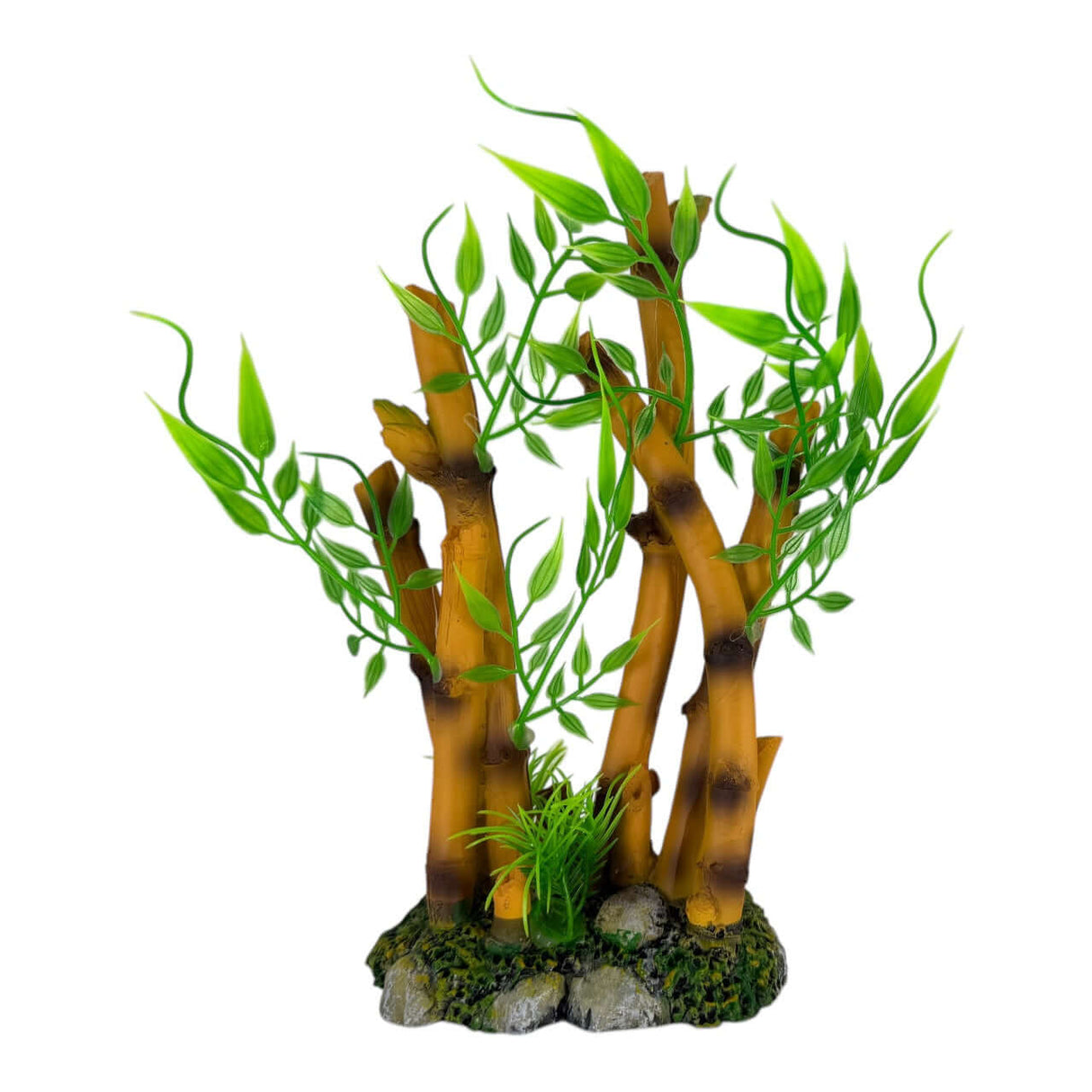 Bamboo Shoots Aquarium Ornament featuring realistic bamboo design and vibrant green leaves for aquatic decor.