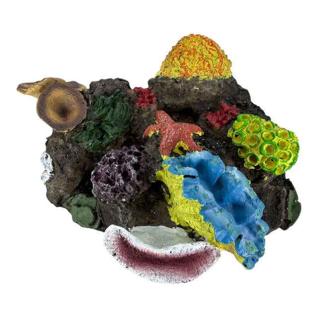 Bright Corals on Rock Aquarium Ornament showcasing vibrant coral formations and marine life for a lively underwater display.