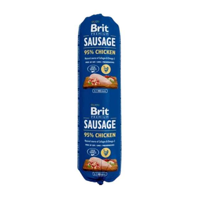 Brit Premium 95% Chicken Sausage for dogs, nutritious and delicious meat-based wet food in a convenient roll.
