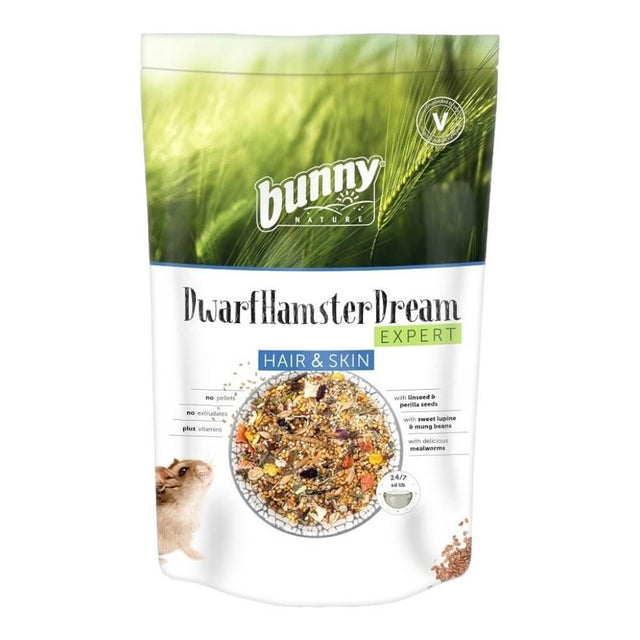 Bunny Nature Dwarf Hamster Dream Expert Hair and Skin food 500g package for healthy fur and skin in hamsters.