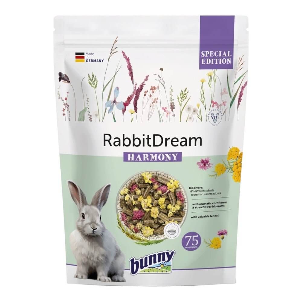 Bunny Nature RabbitDream Harmony 1.5kg special edition packaging with natural ingredients for healthy rabbits.